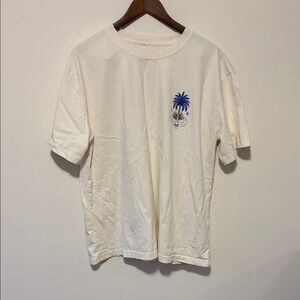 Cream Short Sleeve Tee with Blue Palm Graphic